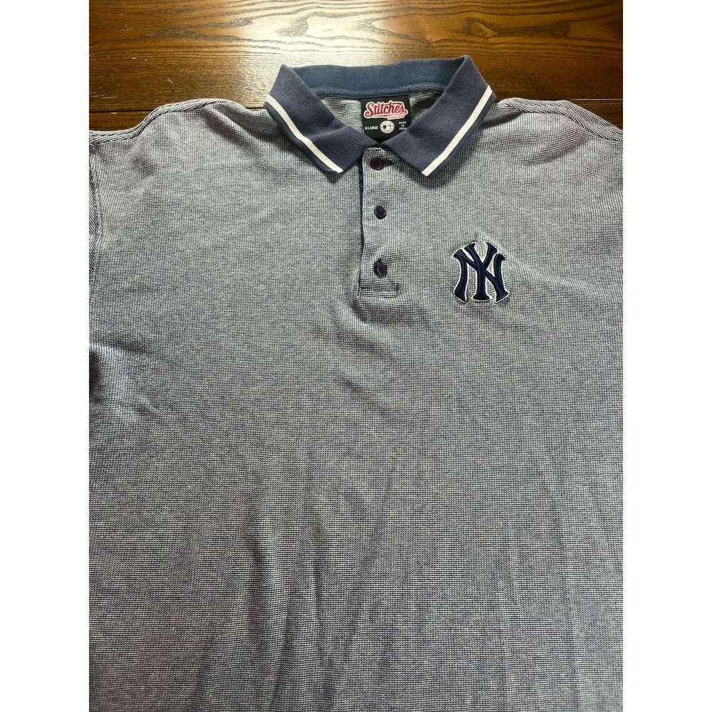 Official Yankees Polo Shirt Embroidered Logo Blue Gray 100% Cotton Size XL